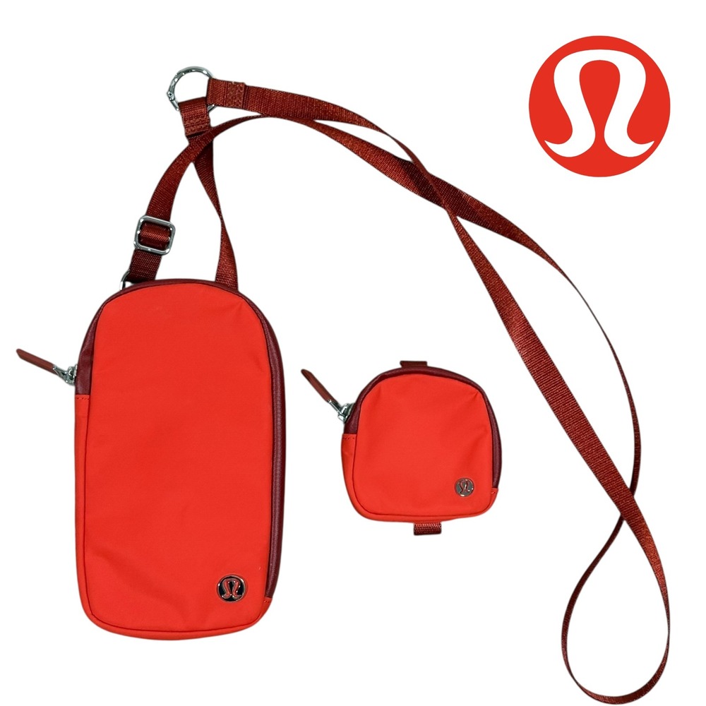Lululemon Dual Pouch Crossbody Bag Set Orange OS Wristlet Athleisure Card Slots